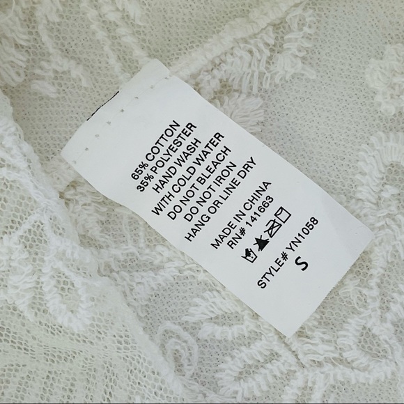 PHASE ONE white lace top sheer mesh see through top white long sleeves shirt S - Picture 5 of 10